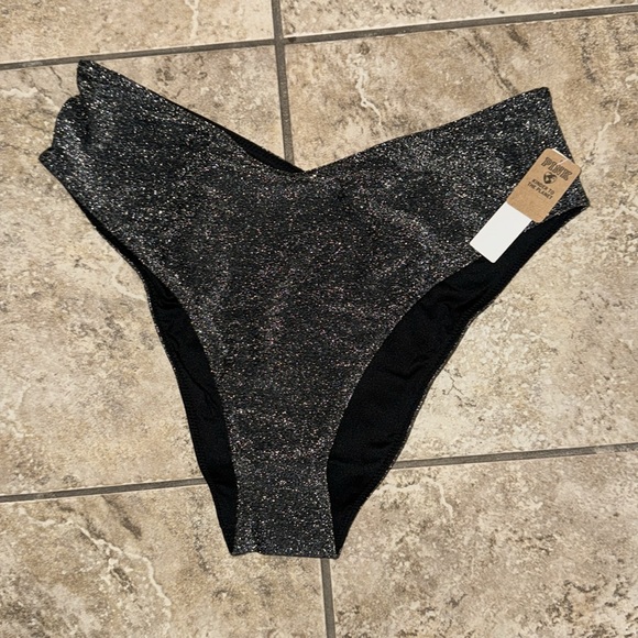 NWT Pink Victorias Secret black silver metallic high rise bikini swim bottoms M - Picture 3 of 8
